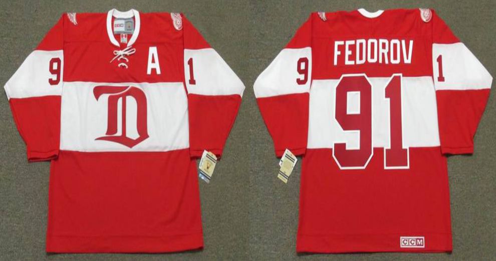 2019 Men Detroit Red Wings #91 Fedorov Red CCM NHL jerseys
